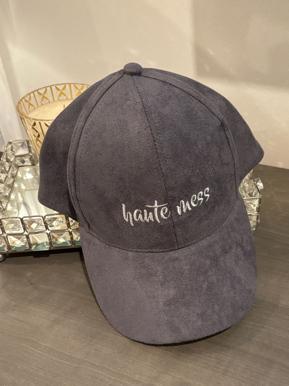 NWT NYC Underground Haute Mess Faux Suede Baseball Cap Charcoal Taupe